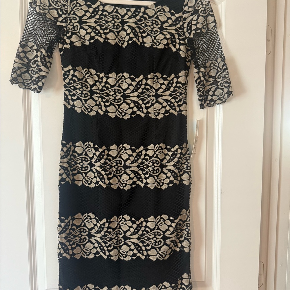 Elegant Black and Cream Lace Dress
